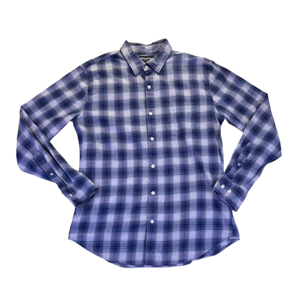 Bonobos Mens Slim Fit Stretch Flannel Shirt Blue Grey Plaid M Long Sleeve Preppy